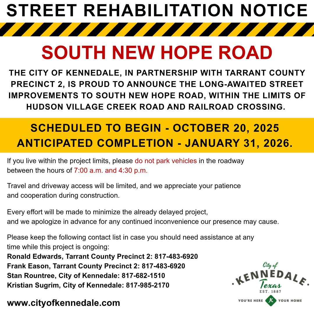 S New Hope Construction Oct 20 to Jan 31